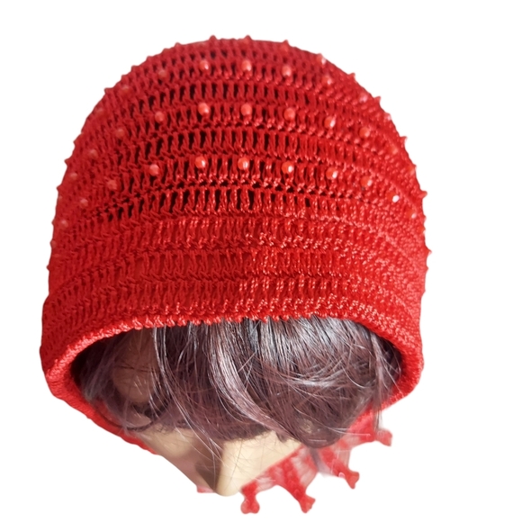 Convertible Fashion Cowl Hoodie Crochete Ruby Red Beaded - Picture 8 of 12